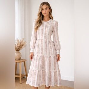 Ever New White and Pink Long Sleeve Dress